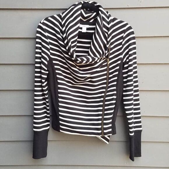 Caslon (Nordstrom) Black/White Striped Sweater/Sweatshirt/MOTO Jacket Size Small - Picture 1 of 13